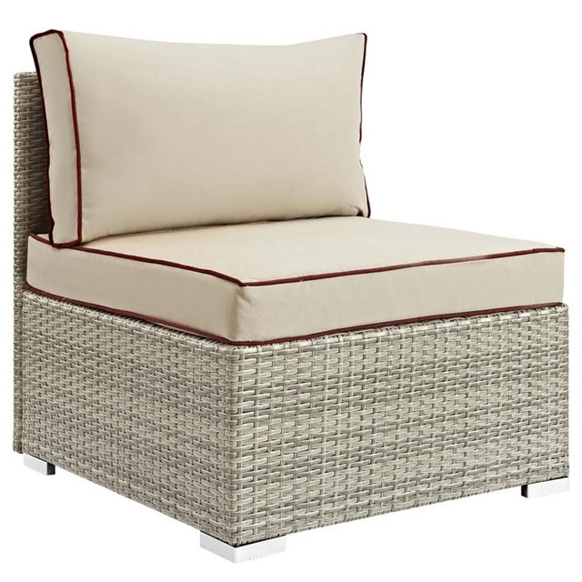 Modway Repose Rattan & Fabric Patio Armless Chair in Light Gray and Beige