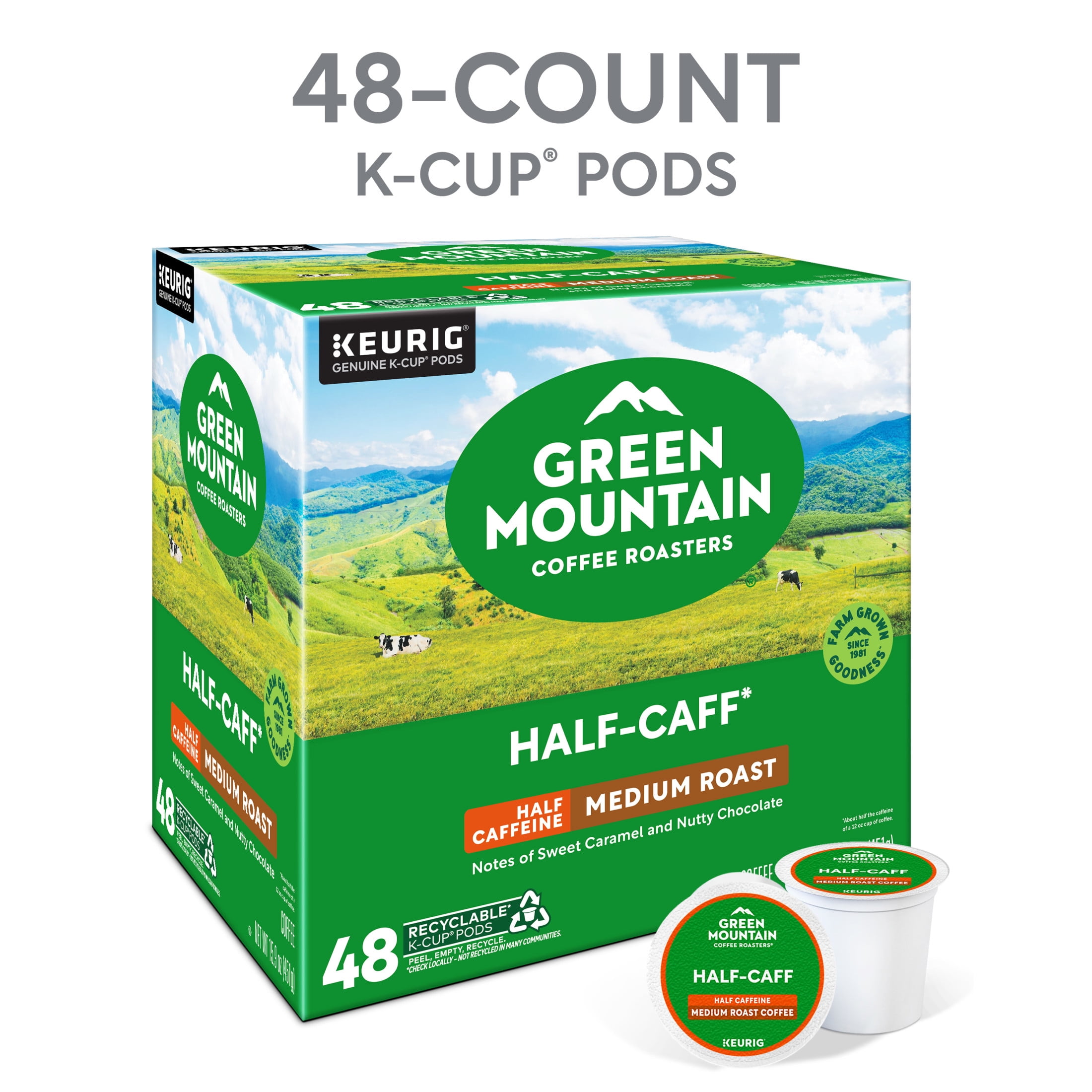 Green Mountain Coffee Roasters, Half Caff Medium Roast K-Cup Coffee Pods, 48 Count