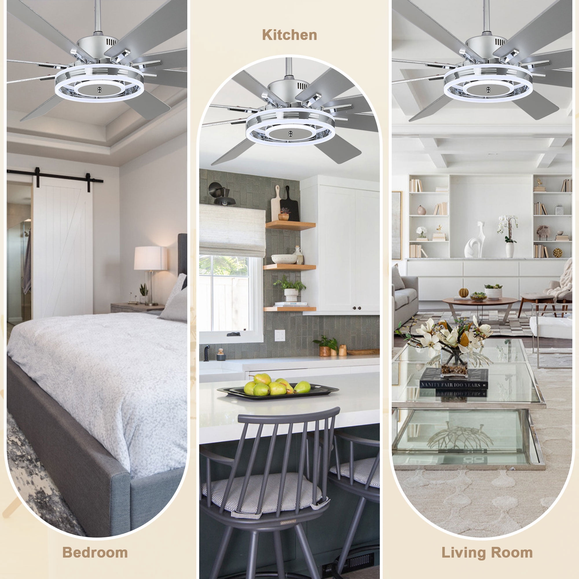 Bella Depot 72" Modern LED Ceiling Fan 6-Speed Reversible Chandelier With Dimmable Light and Remote Control