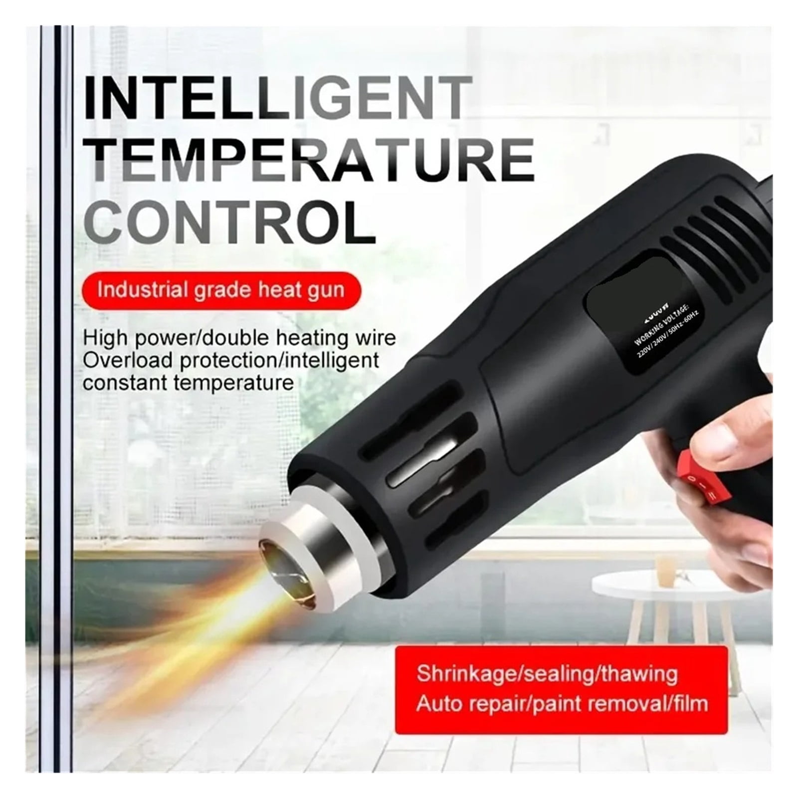 2000W Hot Air Gun High Power Temperature Regulating Industrial Electric Heat Gun Automobile Film Baking Gun Tool ,Variable Temperature