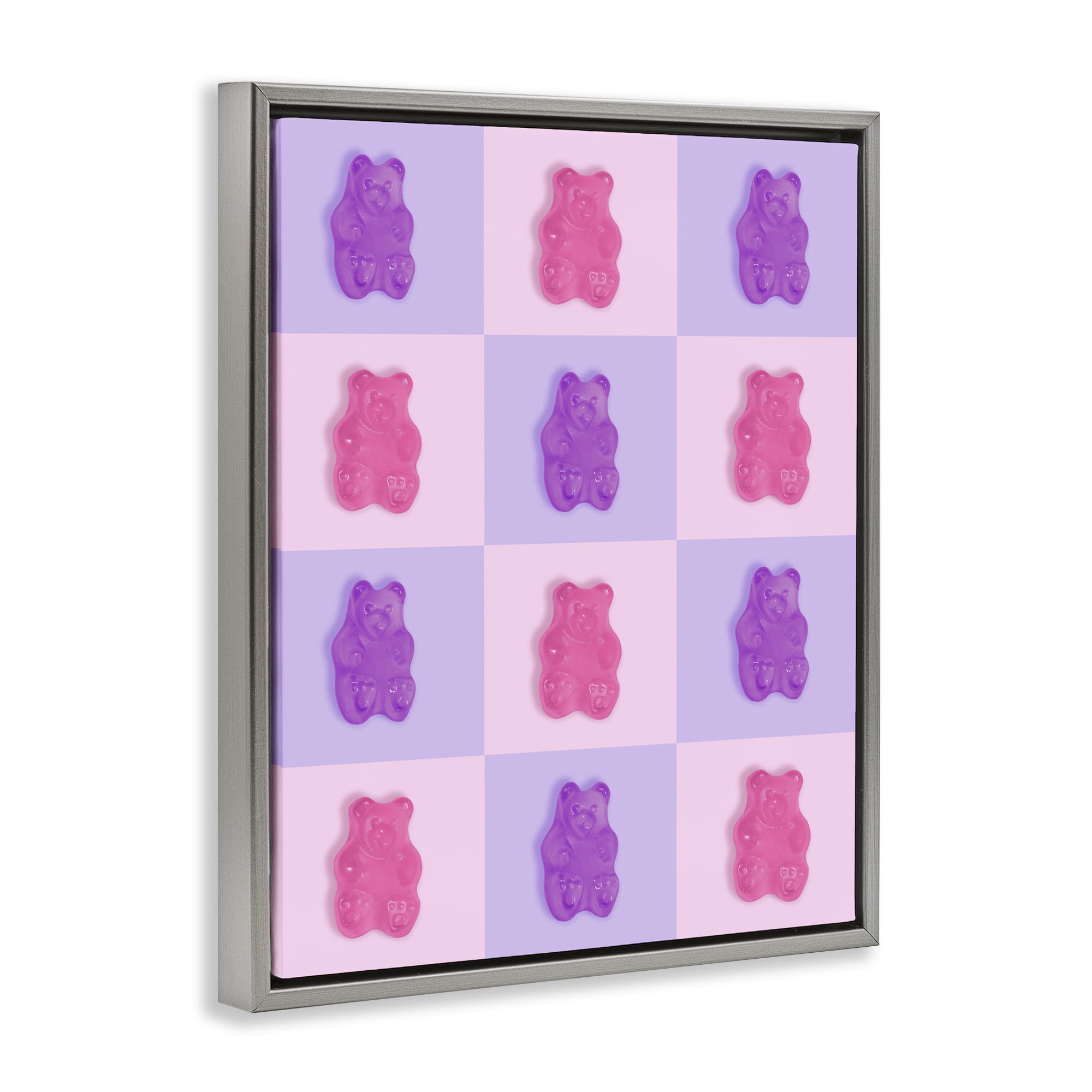 Stupell Industries Pink & Lilac Candy Bears Gray Framed Floater Canvas Wall Art, design by LISH Creative