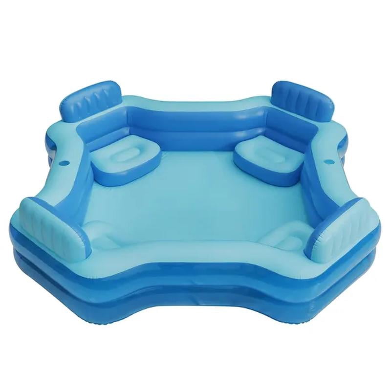 Blue Deluxe Comfort Inflatable Family Swimming Pool, 4 Seats, Square