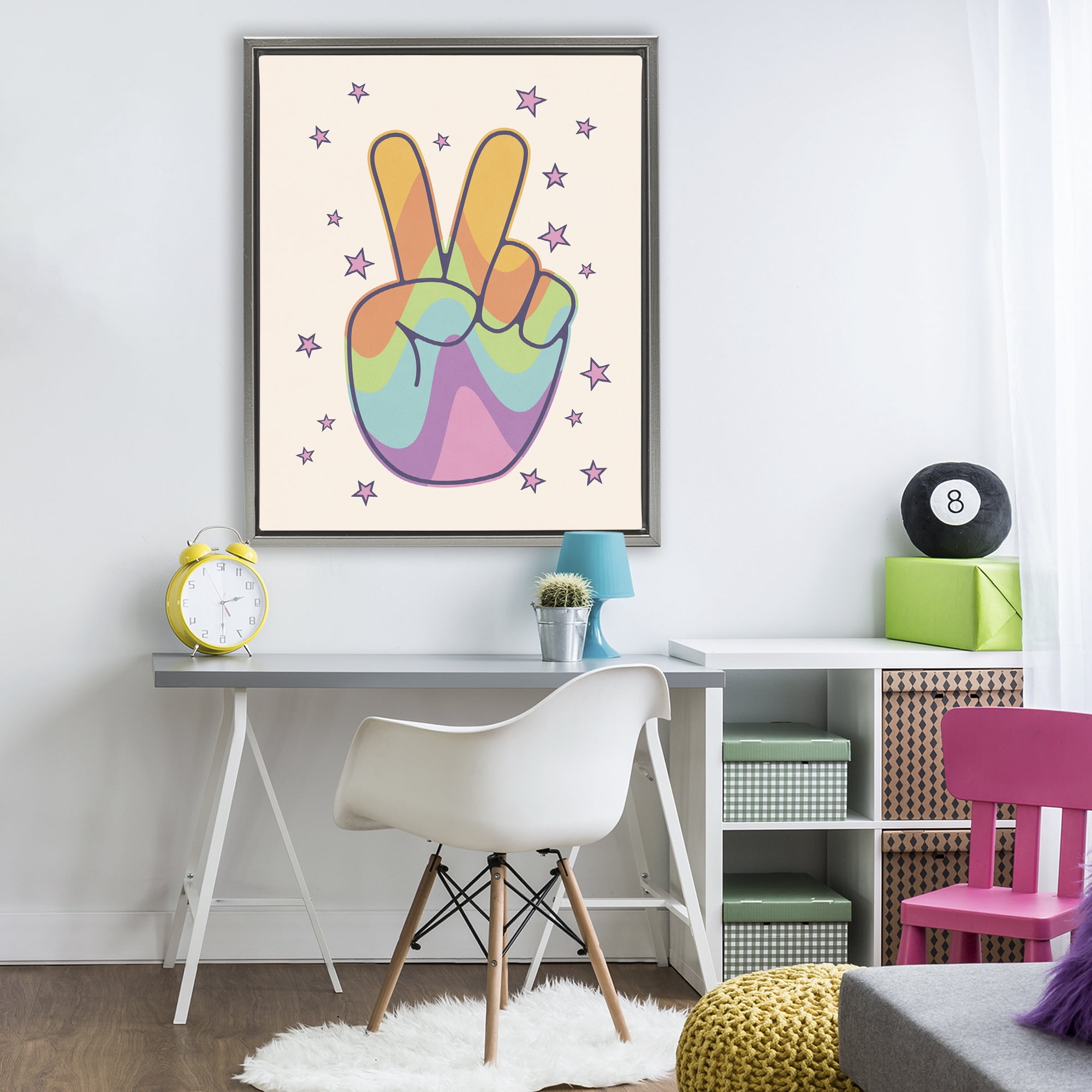 Stupell Industries Peace Sign Retro Rainbow Gray Framed Floater Canvas Wall Art, design by LSR Design Studio