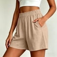 thumbnail image 4 of Sport Shorts Women Cotton New Summer Loose Shorts for Women Fashion Ruffle Elastic Waist Casual Shorts with Pocket Wide Leg Daily Versatile Shorts Khaki XXL, 4 of 7