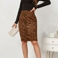thumbnail image 6 of vigerkar Women Suede Leopard Pencil Skirt Knee Length High Waisted Cheetah Print Bodycon Midi Skirts Khaki, XL, 6 of 9