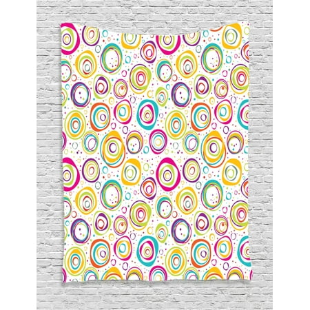 Geometric Bubble - Geometric Tapestry, Cute Childish Spirals with Funny Dots Bubbles Background Kids Nursery Theme Print, Wall Hanging for Bedroom Living Room Dorm Decor, Multi, by Ambesonne