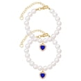 thumbnail image 4 of 2Pcs Pearl Pet Collar with Heart Rhinestone for Puppy Kitten Jewelry Accessory for Wedding Birthday Parties, Blue Size S, 4 of 4