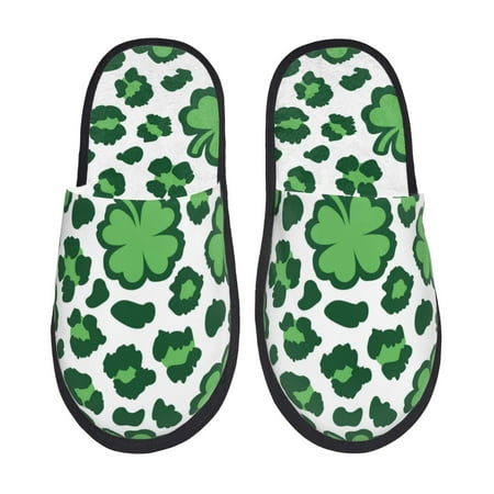 Balery Leopard print St. Patrick s Day Slient Indoor Furry Fleece Comfort House Shoes Soft Non-Slip Home Shoes Cotton slippers House Slippers-- Large