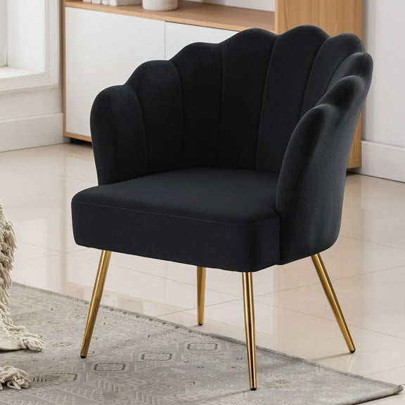 Duhome Elegant Lifestyle Velvet Accent Chair with Gold Metal Legs Oversized Makeup Vanity Chair Comfy Upholstered Black
