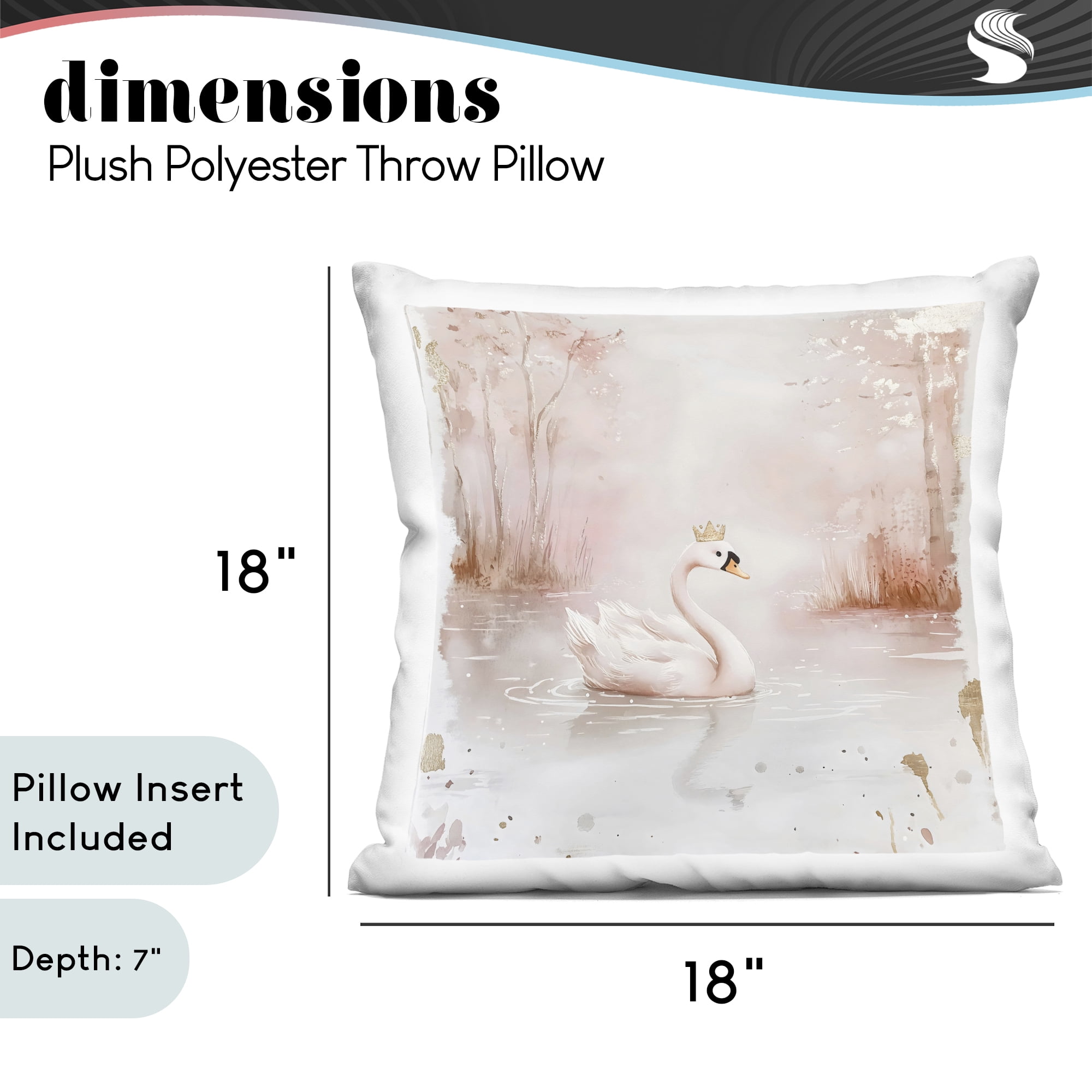 Stupell Industries Swan with Crown in Pastels Decorative Printed Throw Pillow, design by Creative Studio, 18 x 7 x 18