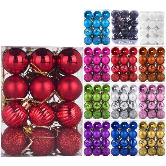 Emopeak 24Pcs Christmas Balls Ornaments for Xmas Christmas Tree - 4 Style Shatterproof Christmas Tree Decorations Hanging Ball for Holiday Wedding Party Decoration (Red, 1.3""/3.2CM)