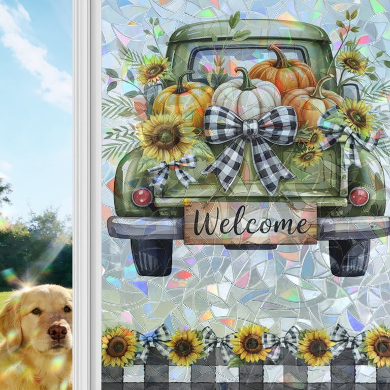 Watercolor Truck with Sunflower Pumpkin Window Privacy Film,Heat ...