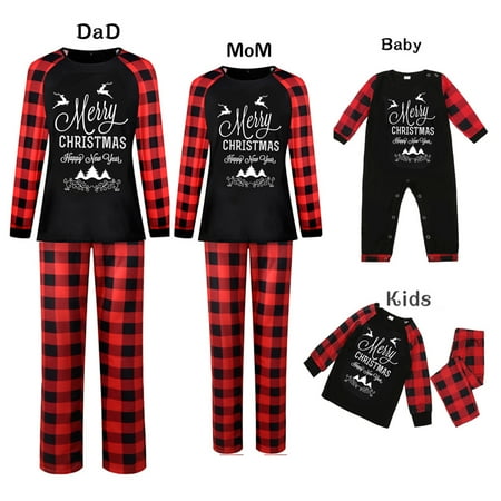 

Matching Christmas Family Pajamas Set Holiday Letter Print Top and Plaid Pants Pjs Set for Women Men Kids Couples