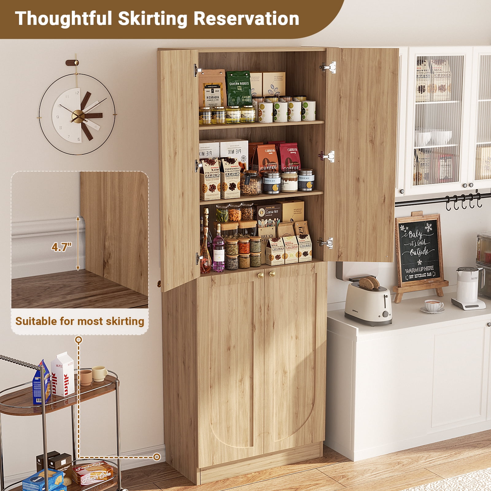 Homieasy 80" Kitchen Pantry Cabinet, Extra Tall Arch Storage Cabinet, Natural