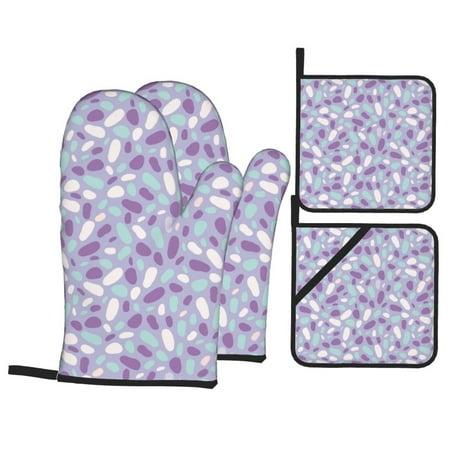 

Oven Mitts and Pot Holders 4 pcs Set abstractly purple spots Heat Resistant Pot Holders Oven Mitts for kitchen Non-Slip Hanging Loop Oven Glove Potholders for Baking Cooking