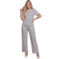 thumbnail image 1 of Conjunto Deportivo Casual para Mujer Unitalla Set de Blusa Manga Corta y Pants Recto Tela Stretch Rayada Súper Cómoda, 1 of 5