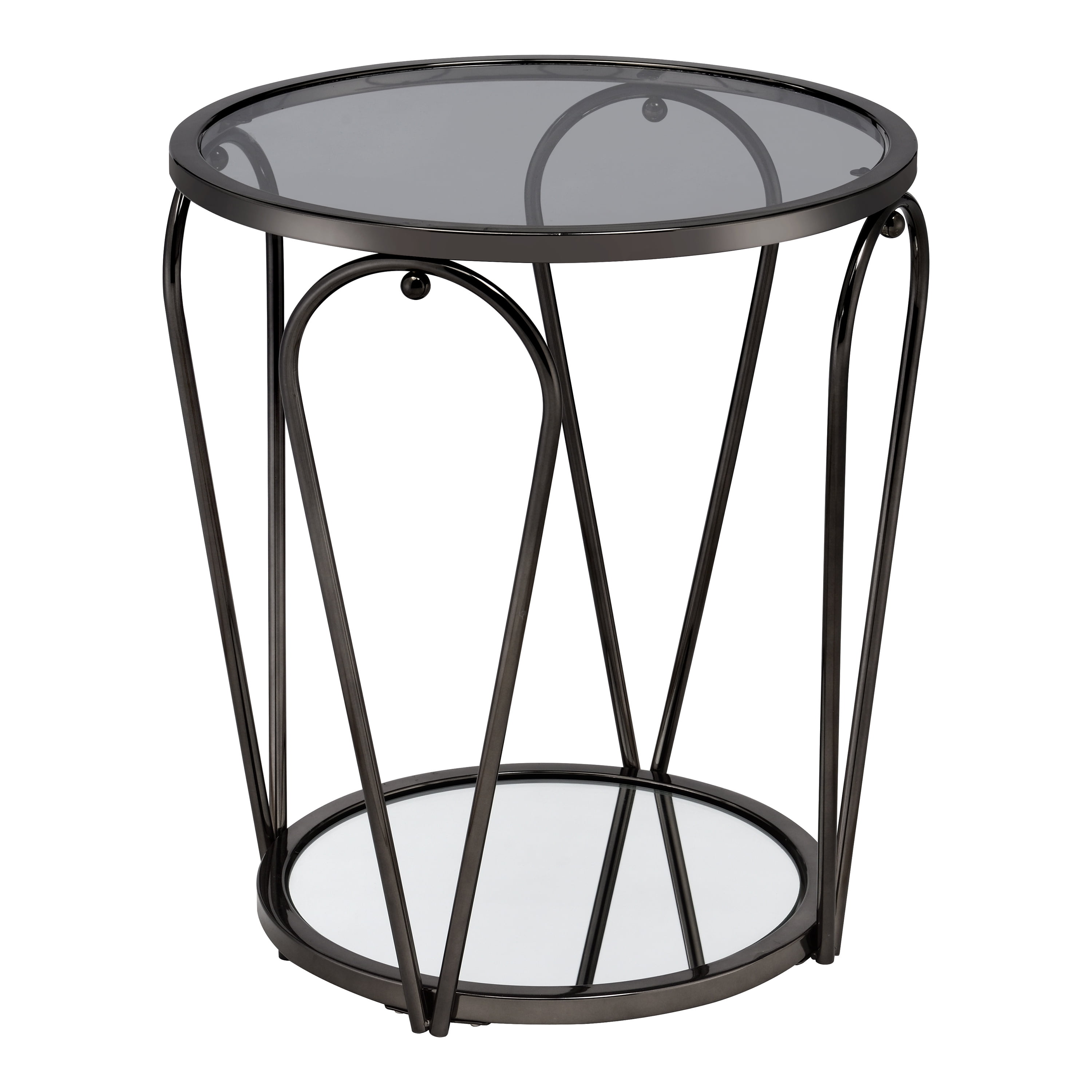 Furniture of America Ollis 1-Shelf Glass Top and Metal Black Nickel End Table