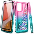 thumbnail image 6 of Nagebee Case for Samsung Galaxy A52 5G with Tempered Glass Screen Protector (Full Coverage), Sparkle Glitter Flowing Liquid Floating Bling Diamond Women Girls Cute Case (Pink/Aqua), 6 of 6