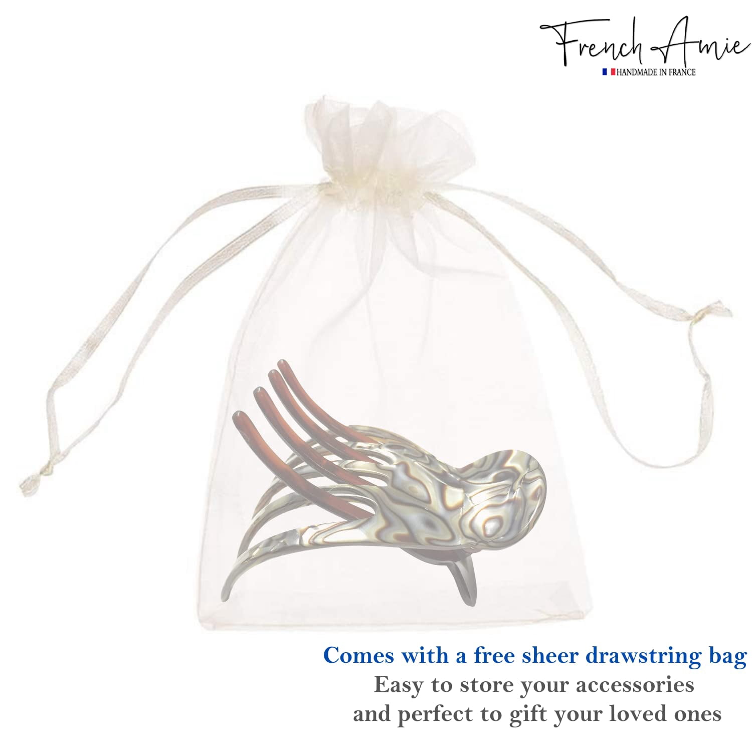 French Amie Scoop Medium Celluloid Handmade Hair Side Slider Beak Jaw Claw Clip
