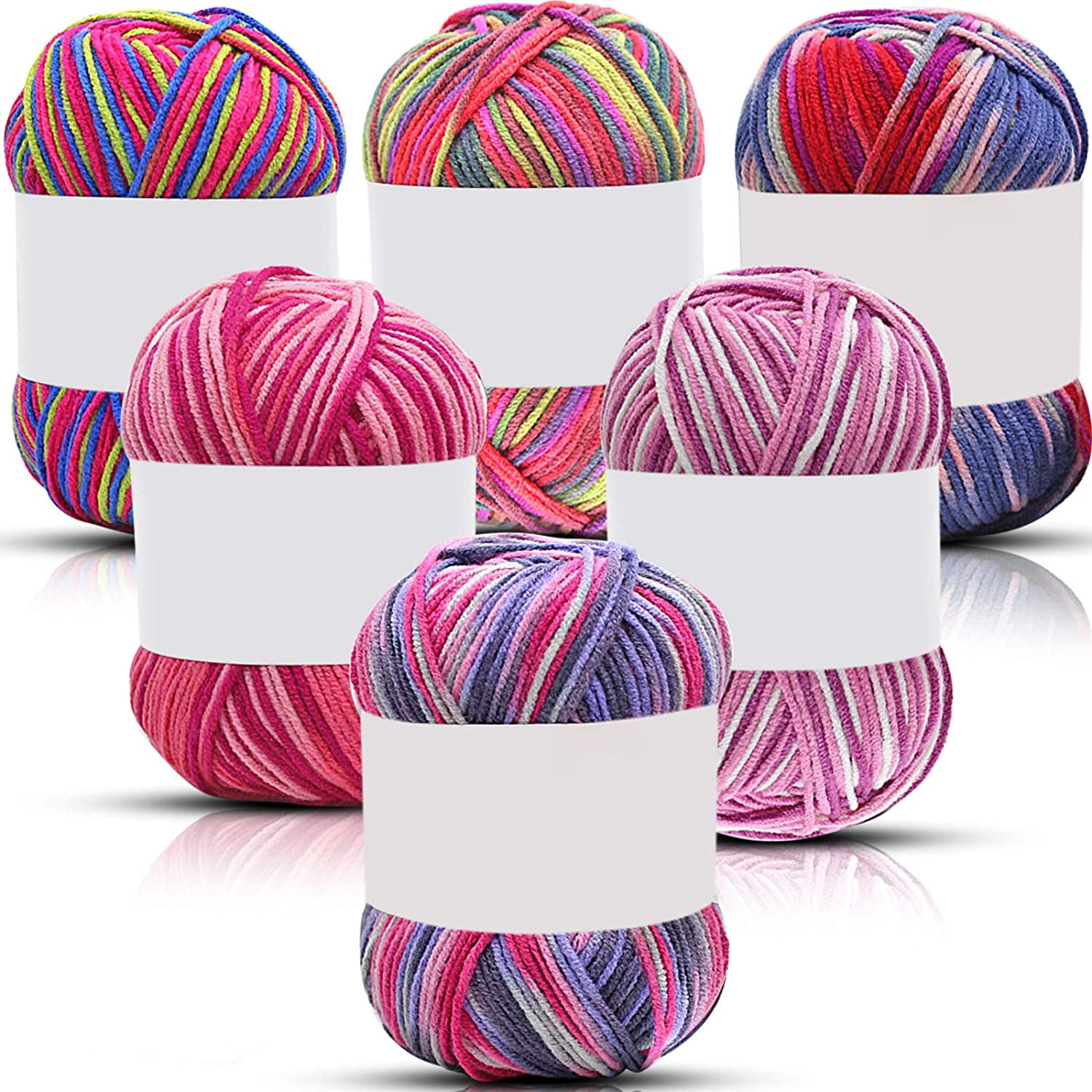  WILLBOND 6 Pcs 50g Crochet Yarn Multi Colored Knitting Yarn  Bulk Acrylic Weaving Yarn Crocheting Thread (Sky Blue, Lake Blue, Colorful,  Dark Purple, Light Yellow, Green, 4-Ply)