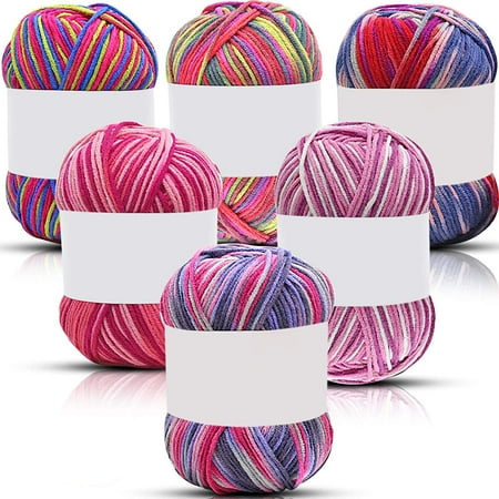 6 Pieces 50 g Crochet Yarn Multi Colored Acrylic Knitting Yarn Hand Knitting Yarn Weaving Yarn Crochet Thread Blue Red Purple Pink Colors Peach
