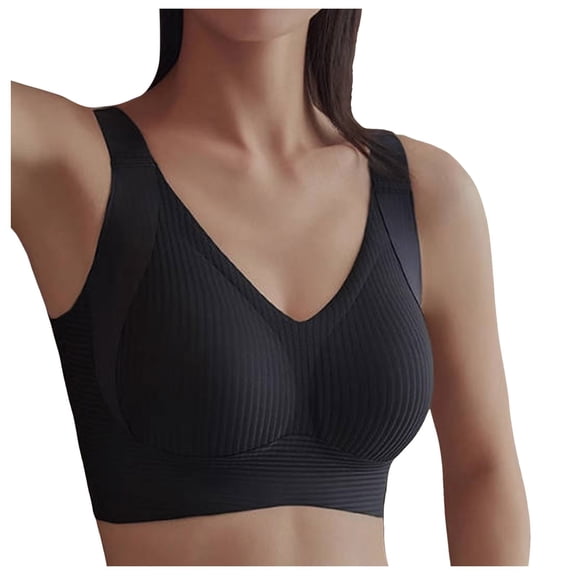 Sports Bras For Women Trendy 2025 Seamless Bras Vertical Stripe Push Up Bras For Women No Underwire Wireless Bralette Comfort Supportive Full Coverage Invisible Lift Bra Invisible Lift Bra Black,M