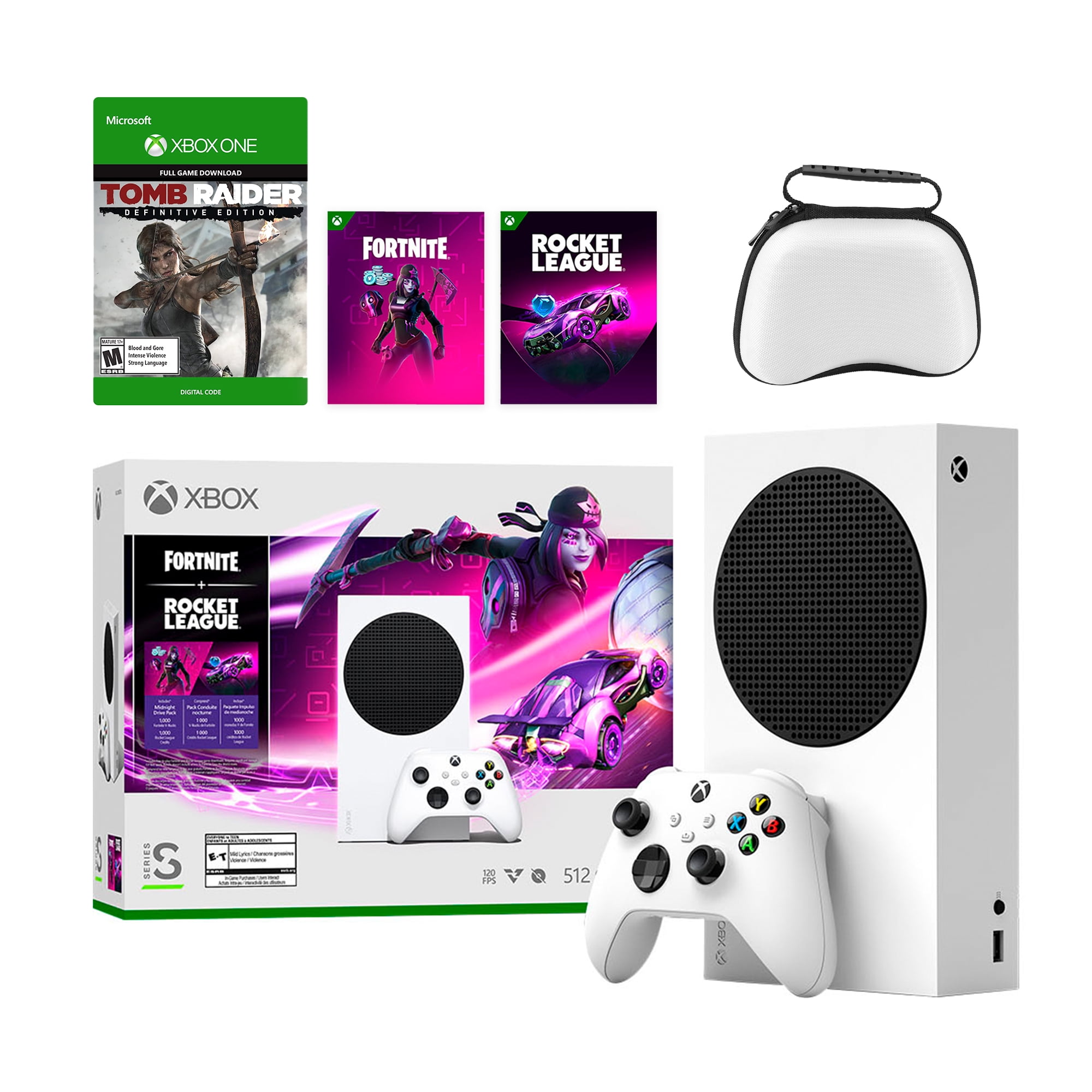 Verwacht het Station Gemarkeerd Microsoft Xbox Series S Fortnite & Rocket League Midnight Drive Pack Bundle  with Tomb Raider Definitive Edition Full Game and Mytrix Controller  Protective Case - Walmart.com