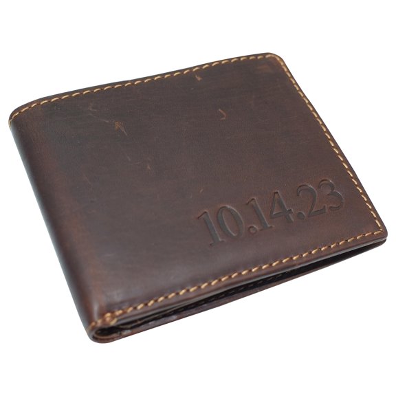 MARSHAL Personalized Date Men's RFID Blocking Genuine Leather Bifold Multi-Card Center Flap Wallet RHU Brown