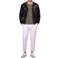 thumbnail image 2 of INSPIRE CHIC Sequins Jacket for Men's Long Sleeves Zip Up Flip-Sequin Sparkle Metallic Hoodie Jackets L Black, 2 of 6