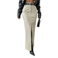 thumbnail image 2 of Women'S High Waist Front Slit Pure Color Simple Style Leather Pencil Skirt Bodycon Midaxi White L, 2 of 8