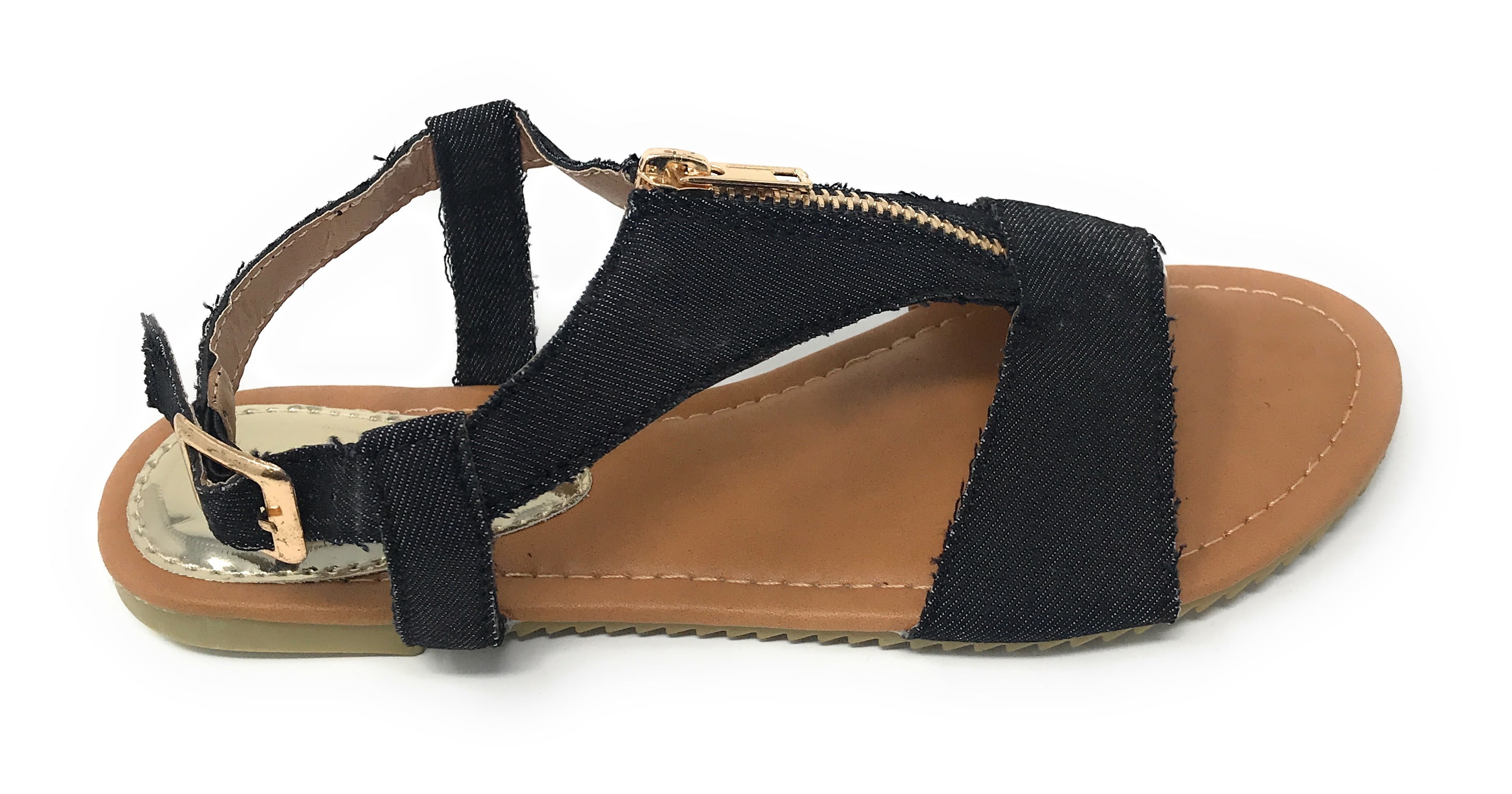Victoria K Denim Zipper Front Sandals (Women)