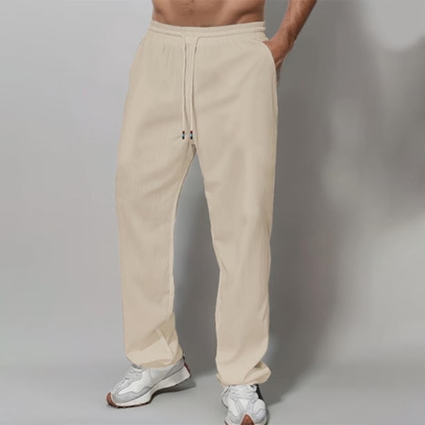 Pantalones largos para hombre, cintura elástica, transpirables, cómodos, suaves, informales, de playa, de poliéster