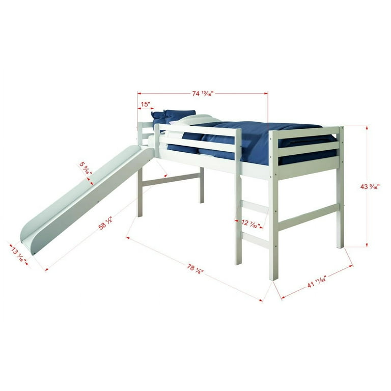 Donco Kids Twin Loft Tent Bed with Slide White