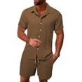thumbnail image 2 of Pxiakgy Men'S Summer Breathable Two Piece Wrinkled Shirt Shorts Set Men'S Textured Beach Suit Coffee + L, 2 of 5