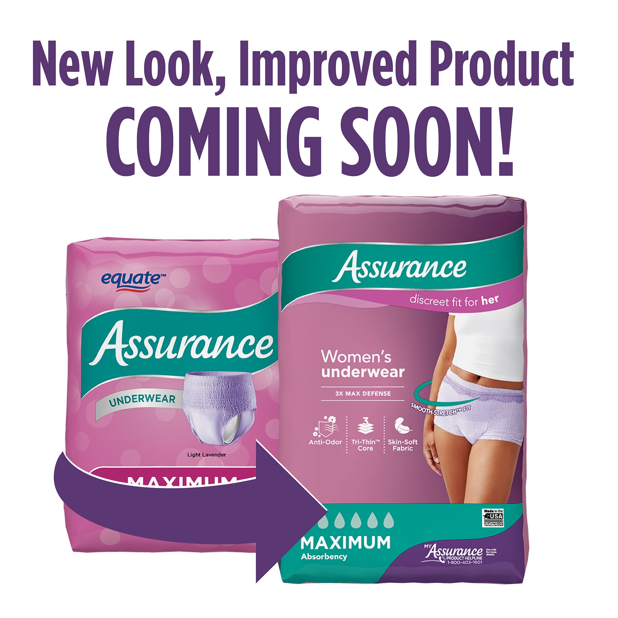 Equate Women's Maximum Assurance Fresh Lavender Color Underwear, L