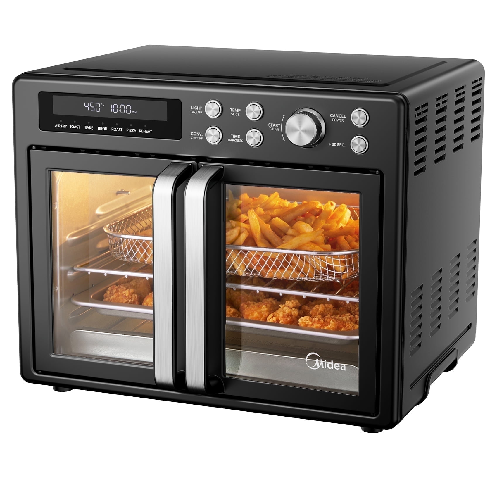 Midea Flexify™ French Door Toaster Oven Air Fryer Combo, 26.4 Qt, 7 Presets, Pizza Oven, Black