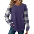 thumbnail image 2 of Waffle Knit Tunic Tops for Women Curved Hem Dressy Long Sleeve Shirts Trendy Fall Fashion Crewneck Sweaters Purple XL, 2 of 6