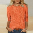 thumbnail image 2 of Yuanlook Women's 3/4 Length Sleeve Tops Crew Neck Dressy Casual Blouses T Shirts Fall Clothes - Orange - XL, 2 of 9