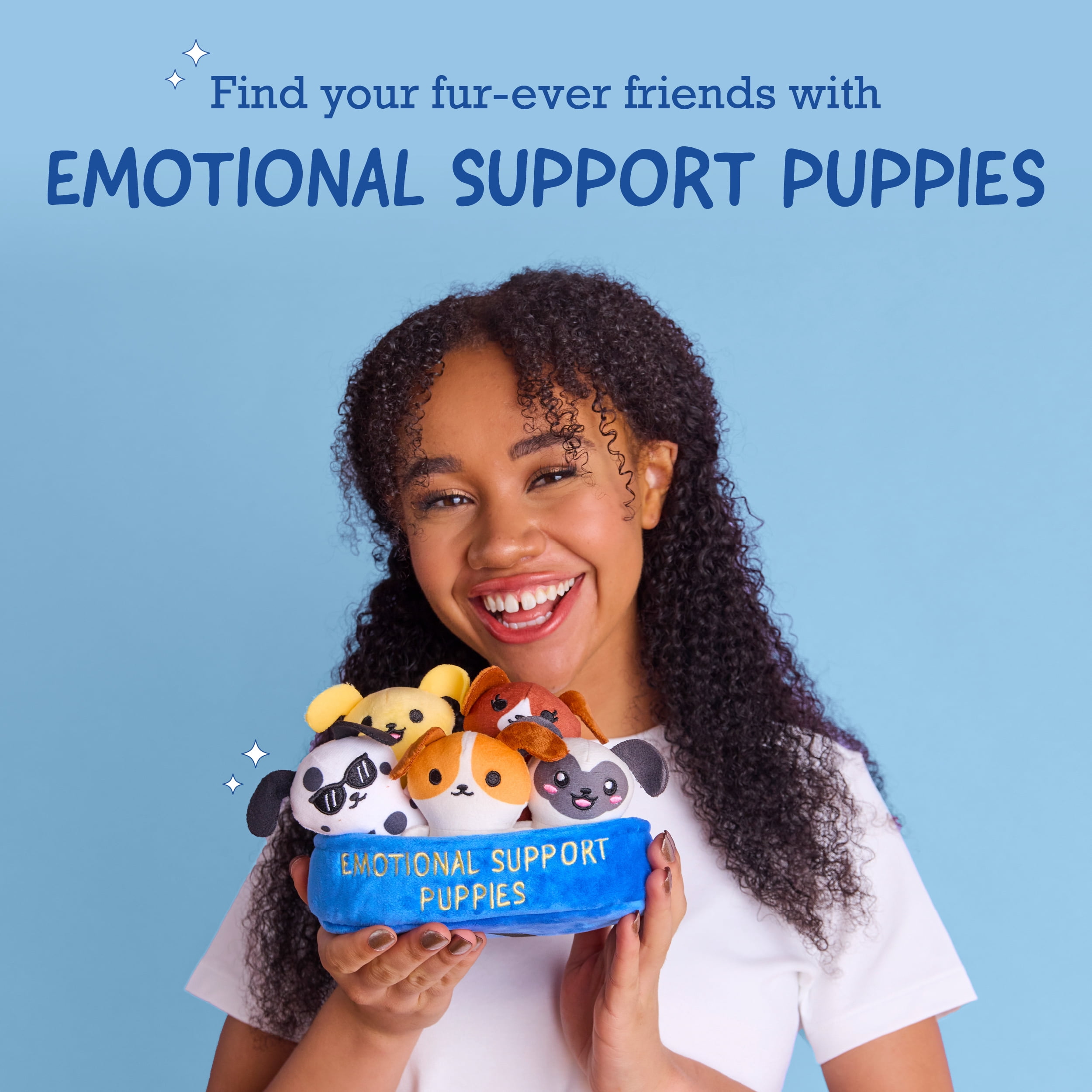 Emotional Support Pals Puppies, Plush Animal Toys, Includes 5 Plushies with Carrying Basket