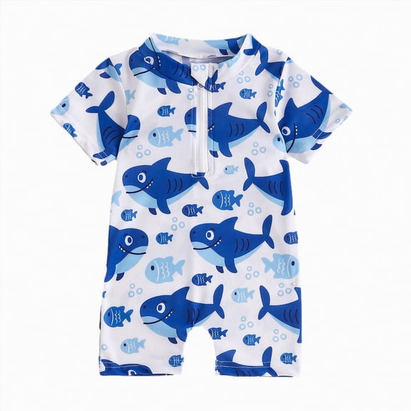 dmqupv Baby Boys One Piece Rash Guard Swimsuits for Toddler Boys Short Sleeve Sunsuits Sun Protective Bathing Suits Beach Swimwear Bathing Suit for Baby Boy Blue,3-6 Months
