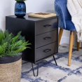 thumbnail image 5 of Side Table with 3 Drawers and Metal Hairpin Legs, Black, 5 of 5