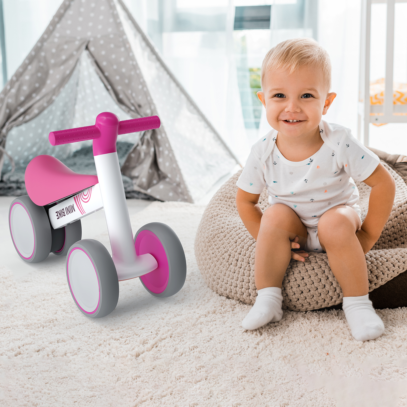 KORIMEFA Baby Balance Bike, Toddler Bicycle, Riding Toy for 10-36 Months Boys Girls, First Birthday Gift White - image 4 of 12