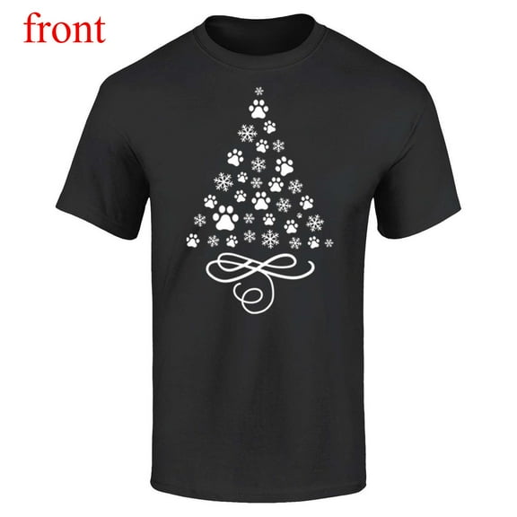 Men's Black T-Shirt Graphic Tees Pet Paw & Snowflake Christmas Tree Holiday Design Shirts S-5XL Casual Daily Tops