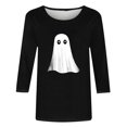 thumbnail image 4 of Jsaierl Women's Halloween Shirts Cute Pumpkin Ghost Graphic Tees Work Crewneck T-shirt 3/4 Sleeve Tunic Blouse Tops Halloween Gifts, 4 of 5