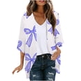 thumbnail image 3 of SEAOPEN Women's 3/4 Sleeve Open Front Cropped Cardigan Sweater Elegant Shrugs for Women Purple,L, 3 of 6