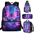 thumbnail image 2 of Yuyamidu Purple Butterfly Kids Backpack Set with Lunch Bag Pencil Case and Water Bottle Carrier 4 Piece School Backpack for Elementary Middle School and Travel, 2 of 7