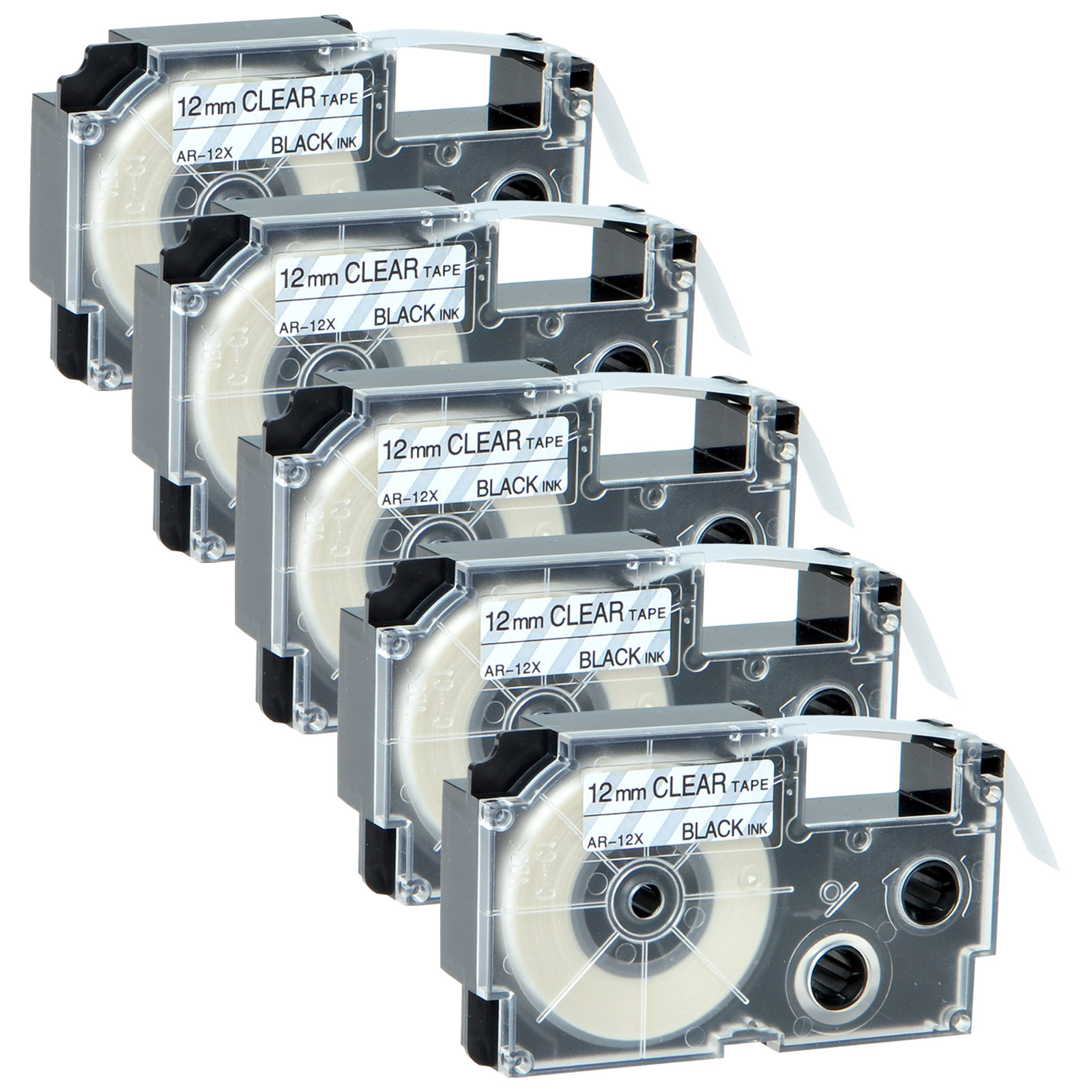 GREENCYCLE 5PK Black on Clear Label Tape Compatible for Casio XR12X XR ...