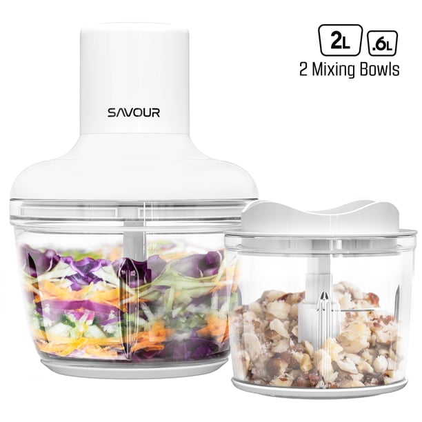 Savour Procesador de Alimentos de 8 Tazas con Cuchillas de Acero Inoxidable, Picador de Verduras para Preparación de Comidas y Uso en la Cocina, Color Blanco