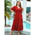 thumbnail image 4 of Women'S Casual Plus Size Polka Dots Dress Summer Short Sleeve V Neck Loose Tiered Maxi Dresses Red XXXL, 4 of 9