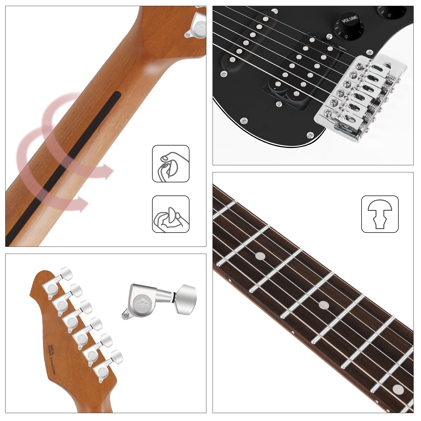 EASTROCK Electric Guitar Kits for Beginner HSS Pickup 39" Full-Size Solid Alder Body with Amp & Bag & Shoulder Strap,White